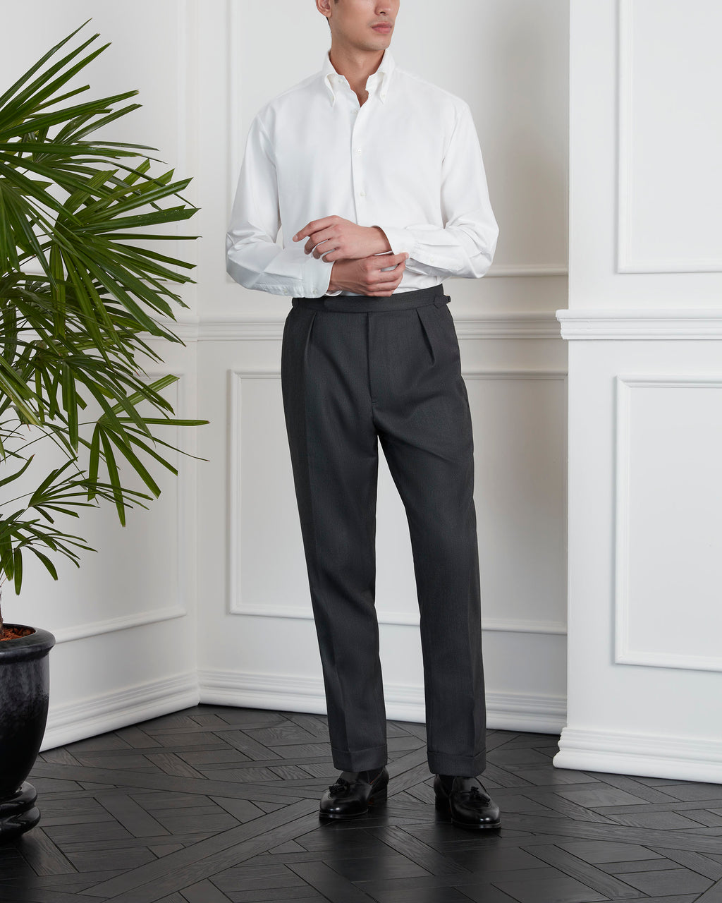 เสื้อเชิ้ตแขนยาว The High Roll Button Down Collar Mercerized Cotton Ox