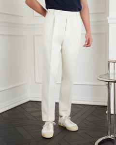 กางเกงสแล็ค 968 Pleated Cotton Trousers in Ivory - Wardrobe Ministry