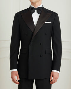 เสื้อสูททักซิโด้ Double-Breasted Satin-Trimmed Wool Dinner Jacket in Black - Wardrobe Ministry