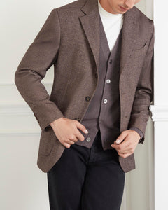 เบลเซอร์ The Good Blazer in Brown Mélange Wool-Linen Blend - Wardrobe Ministry
