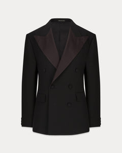 เสื้อสูททักซิโด้ Double-Breasted Satin-Trimmed Wool Dinner Jacket in Black (Pre-Order)