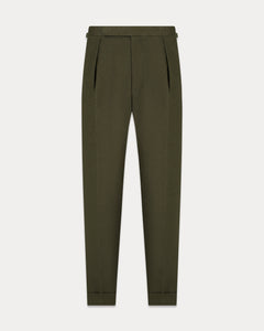 กางเกงสแล็ค Signature Tapered Linen Trousers in Olive - Wardrobe Ministry