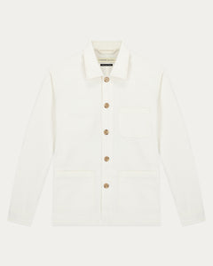เสื้อแจ็คเก็ต The Coverall Cotton-Corduroy Chore Jacket in Dove White - Wardrobe Ministry
