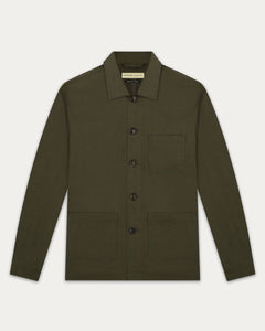เสื้อแจ็คเก็ต The Coverall Linen Chore Jacket in Olive - Wardrobe Ministry