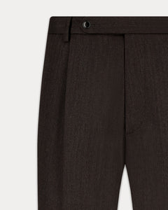 กางเกงสแล็ค 968 Pleated Herringbone Wool Trousers in Dark Brown