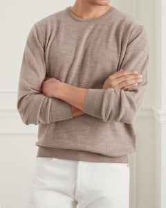 เสื้อสเวตเตอร์ All-Season Merino Wool Sweater in Light Taupe - Wardrobe Ministry