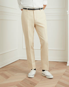 กางเกงสแล็ค Club Slim-Fit Cotton Trousers in Cream - Wardrobe Ministry