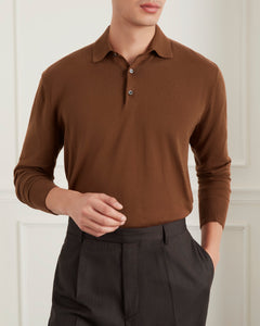 เสื้อโปโลไหมพรม Retro Knitted Cotton Polo Shirt in Caramel - Wardrobe Ministry