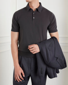 เสื้อโปโลไหมพรม Retro Knitted Polo Shirt in Storm Grey - Wardrobe Ministry