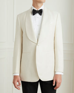 เสื้อสูททักซิโด้ Shawl-Collar Wool-Linen-Silk Blend Dinner Jacket in Ivory - Wardrobe Ministry