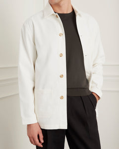 เสื้อแจ็คเก็ต The Coverall Cotton-Corduroy Chore Jacket in Dove White - Wardrobe Ministry