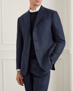 เบลเซอร์ The Good Blazer in Navy Herringbone Linen - Wardrobe Ministry