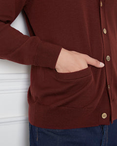 เสื้อคาร์ดิแกน All-Season Merino Wool Cardigan in Berry