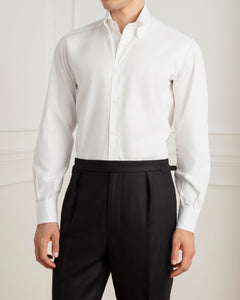 เสื้อเชิ้ตแขนยาว The High Roll Button-Down Egyptian Cotton Shirt in Pearl - Wardrobe Ministry