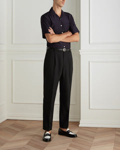 กางเกงสแล็ค 968 Pleated Wool-Blend Trousers in Black