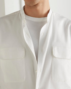 เสื้อเชิ้ตคอจีน The Garden Band-Collar Cotton Shirt in Pearl - Wardrobe Ministry